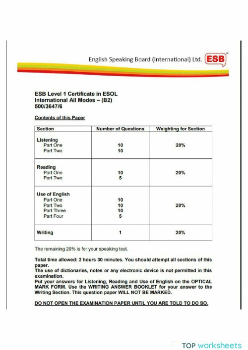 Esb b2 use of english 2019a. Interactive worksheet | TopWorksheets
