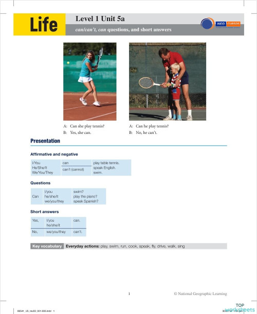 Life 1 Unit 5a. Interactive worksheet | TopWorksheets