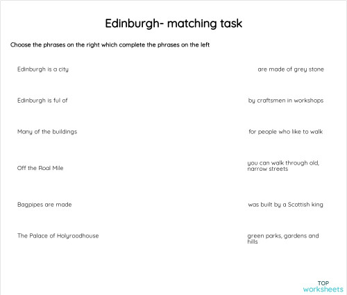 Edinburgh- matching task. Interactive worksheet | TopWorksheets