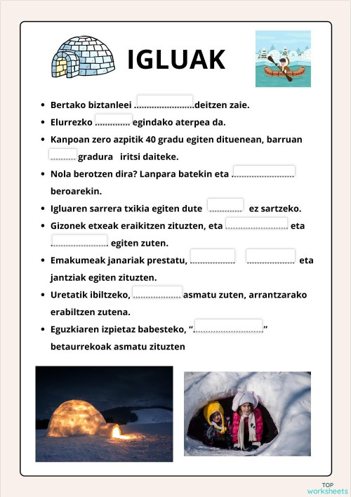 IGLUAK. MUNDUKO ETXEAK. Fitxa interaktiboa | TopWorksheets