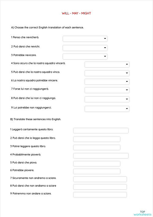 WILL MAY MIGHT Interactive worksheet TopWorksheets