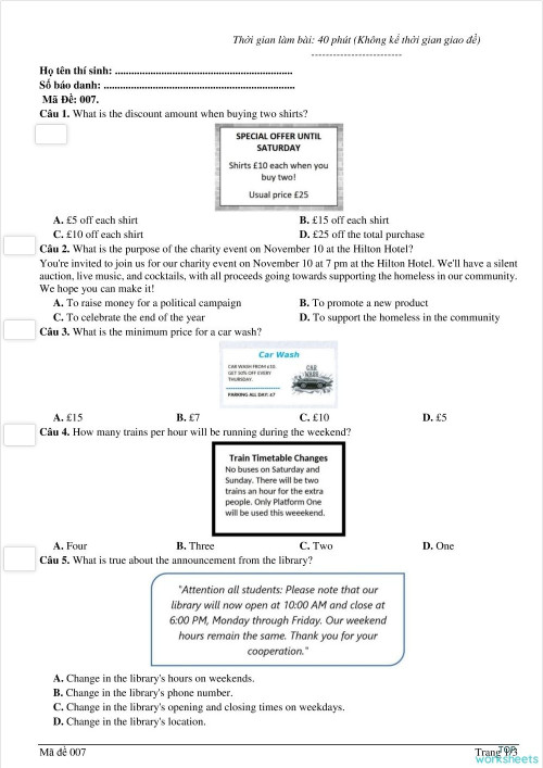 TEST 07 - SIGNS. Interactive worksheet | TopWorksheets