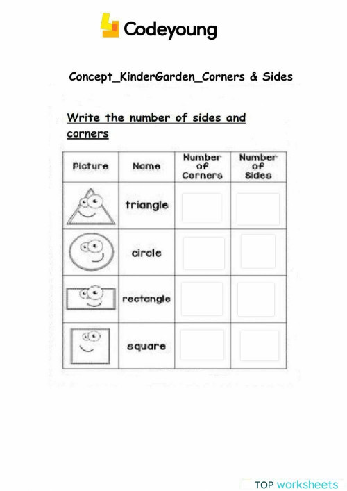 Sides and corners. Interactive worksheet TopWorksheets