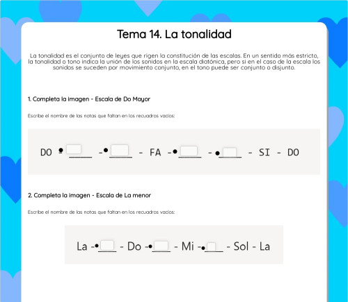 Nivel 1. Tema 14. La tonalidad. Ficha interactiva | TopWorksheets