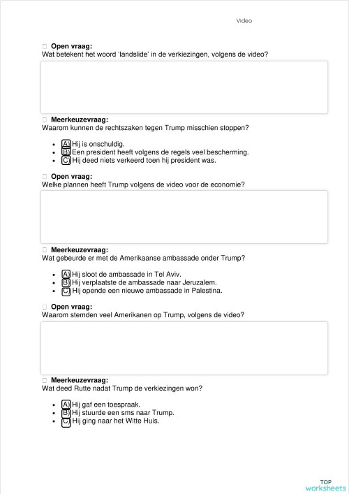 Trump Video. Interactive worksheet | TopWorksheets