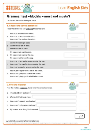 Must and mustn't. Interactive worksheet | TopWorksheets