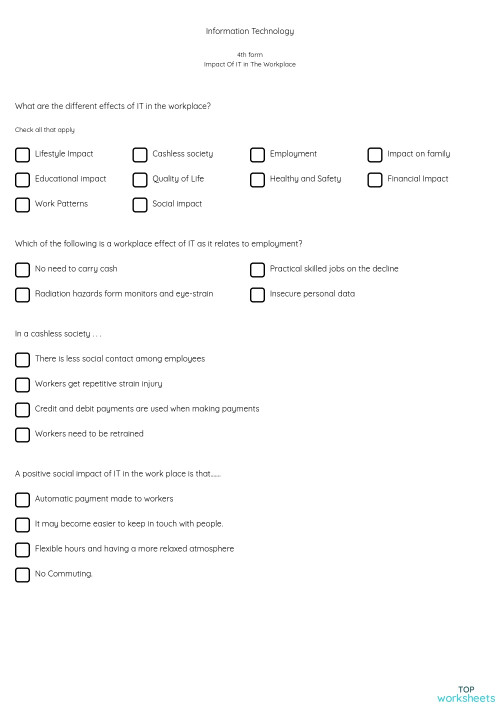 Information Technology. Interactive worksheet | TopWorksheets