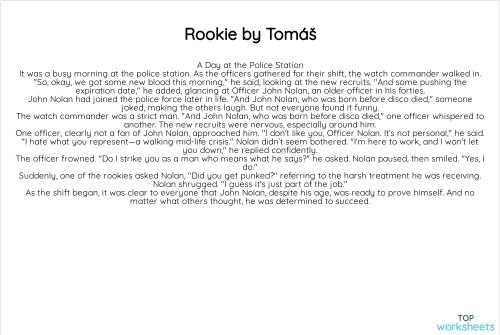 Rookie by Tomáš. Interactive worksheet | TopWorksheets
