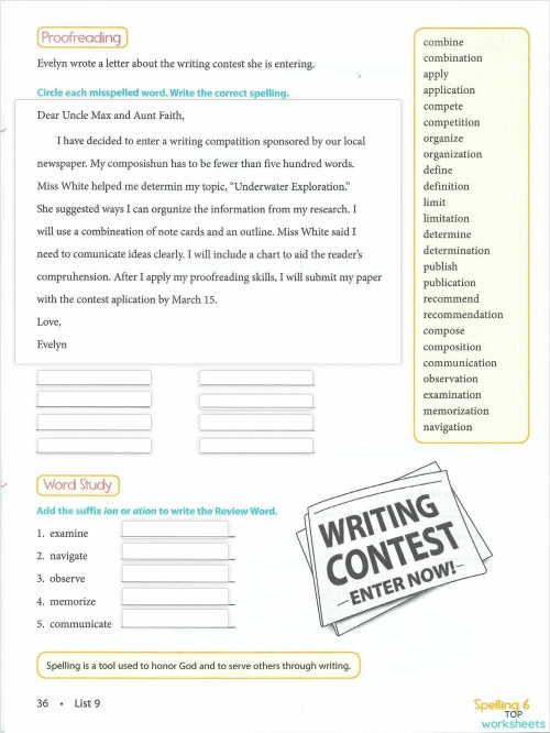 List 9: Proofreading Pg 36. Interactive worksheet | TopWorksheets