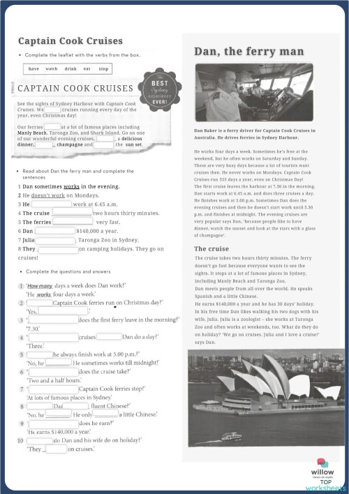 A1+ - Captain Cook Cruises (Present simple). Interactive worksheet ...