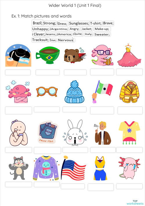 Wider World 1 (Unit 1 Final). Interactive worksheet | TopWorksheets