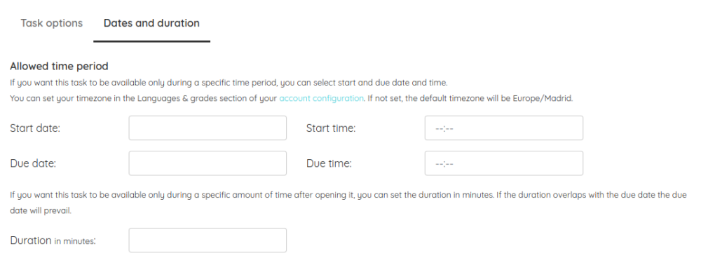 Date options on assigning tasks to students