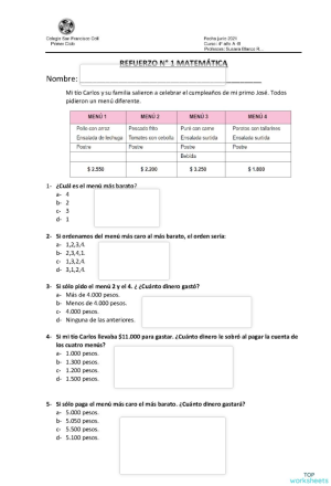MATEMATICA 4° BÁSICO. Ficha interactiva | TopWorksheets