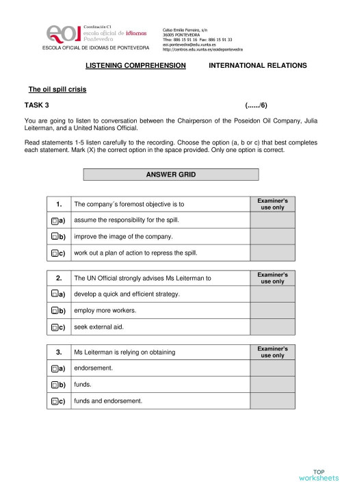 The oil spill crisis. Interactive worksheet TopWorksheets