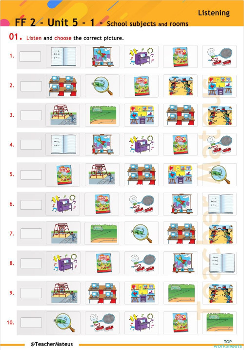 FF 2 - Unit 05 - 1 - School subjects and rooms - Listening. Interactive ...