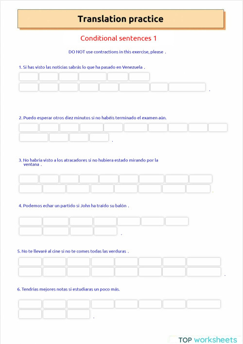 Translation: conditionals 1. Ficha interactiva | TopWorksheets