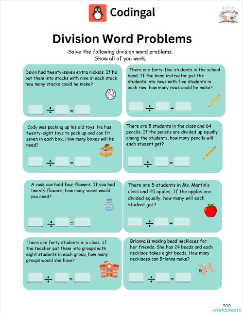 M_G02M11L54_WC02_Division word Problems. Interactive worksheet ...