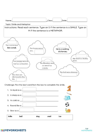 Similes and Metaphors (WA). Interactive worksheet | TopWorksheets
