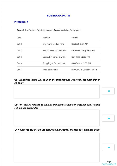HOMEWORK DAY 14. Interactive worksheet | TopWorksheets