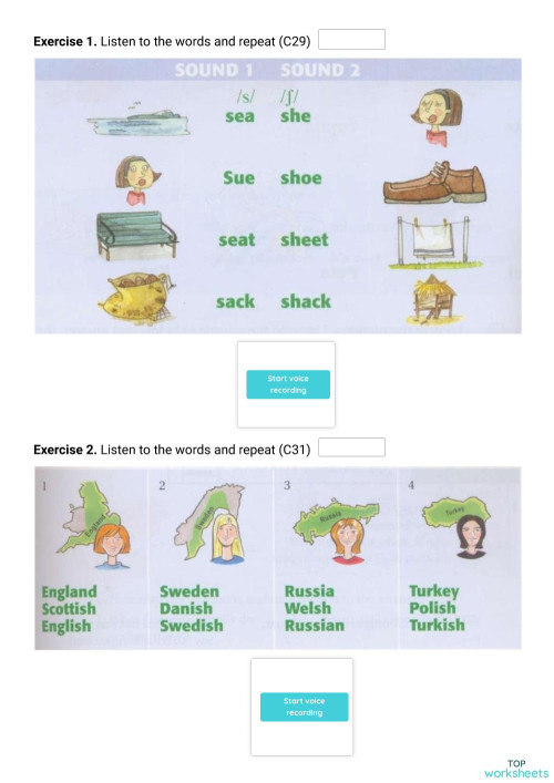Unit 36 - / ʃ/ & /ʒ/ sound. Interactive worksheet | TopWorksheets