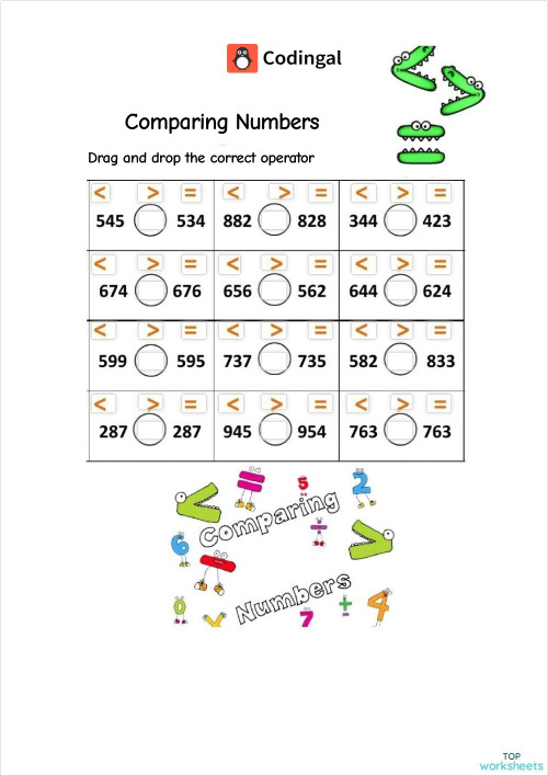 M_G03T01_WC06_Comparing Numbers. Interactive worksheet | TopWorksheets