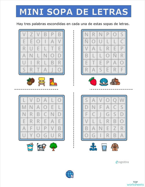 Mini sopa de letras 02. Ficha interactiva | TopWorksheets