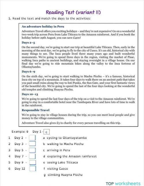 Reading Test. Interactive worksheet | TopWorksheets