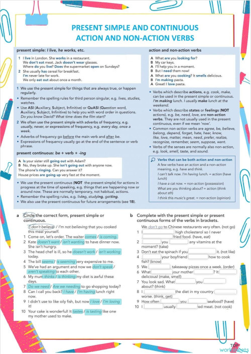 Present simple and continous / Action and non-action verbs. Interactive ...