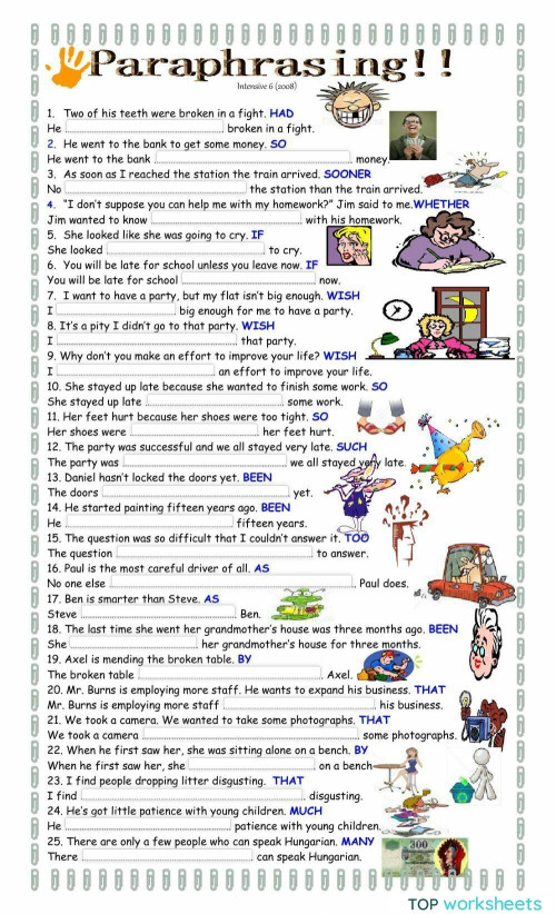 Paraphrasing. Interactive worksheet | TopWorksheets