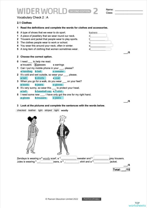 Wider world 2 vocabulary check 2(15). Interactive worksheet | TopWorksheets