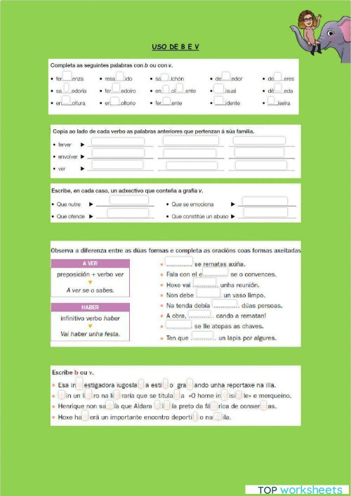 Interactive worksheets and online exercises in galician TopWorksheets