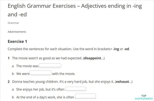 Word formation/Adjectives (-ing/-ed). Interactive worksheet | TopWorksheets