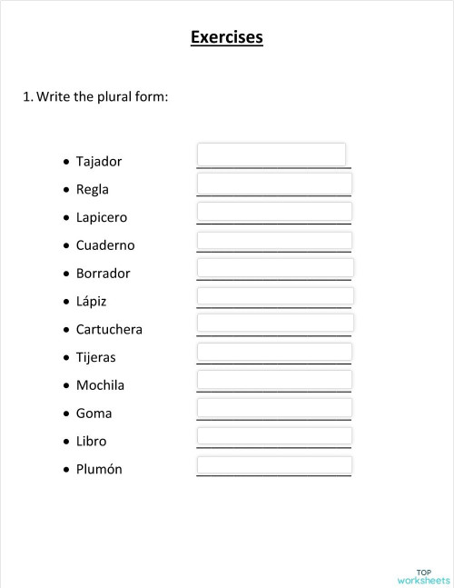 2UTILES ESCOLARES 1.3 PLURALES. Ficha interactiva TopWorksheets