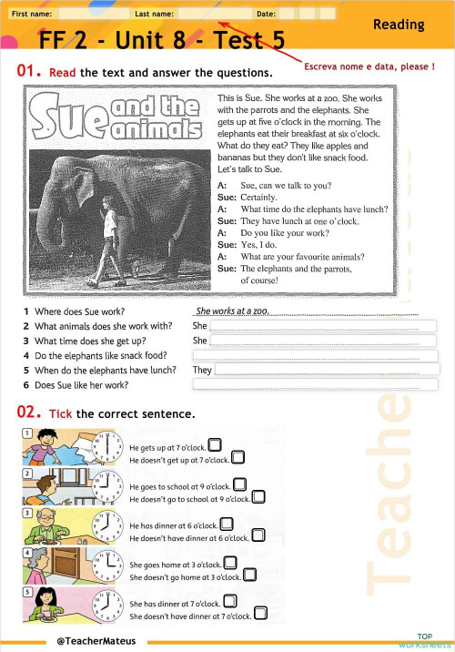 FF 2 - Unit 08 - Test 5 - Reading. Interactive worksheet | TopWorksheets