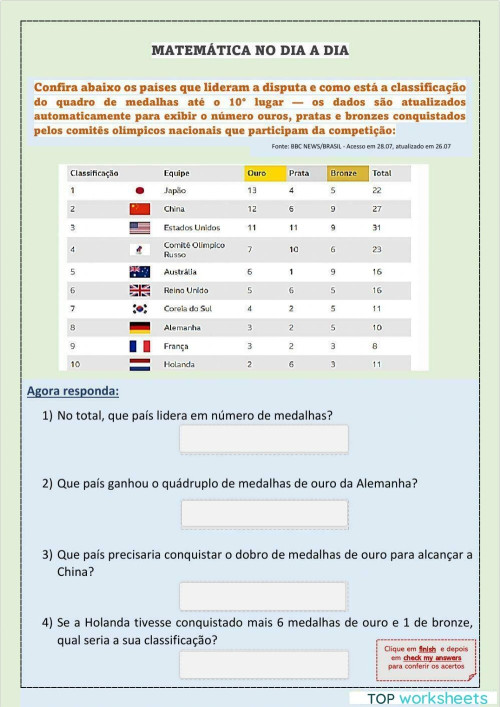Matemática no dia a dia. Ficha interativa | TopWorksheets
