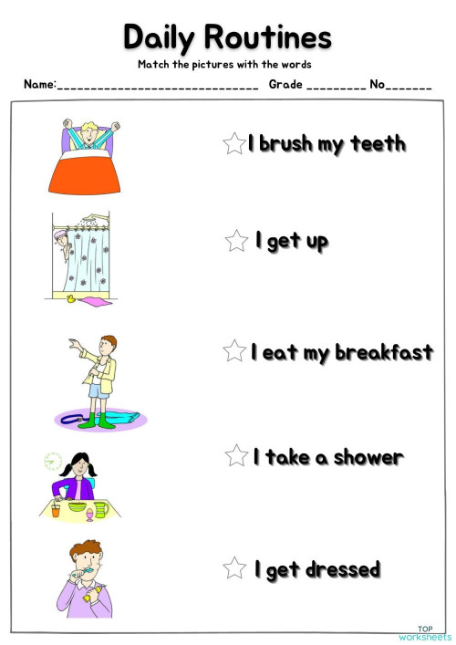 Daily Routines ใบงานเชิงโต้ตอบ | TopWorksheets