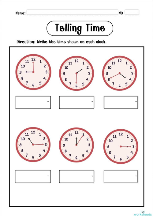 ใบงาน telling Time ใบงานเชิงโต้ตอบ TopWorksheets