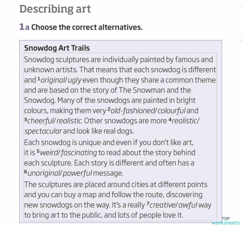 adjectives (art). Interactive worksheet | TopWorksheets