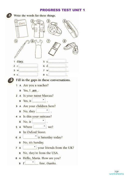 Progress Test Unit 1 1ro 2do Interactive Worksheet Topworksheets