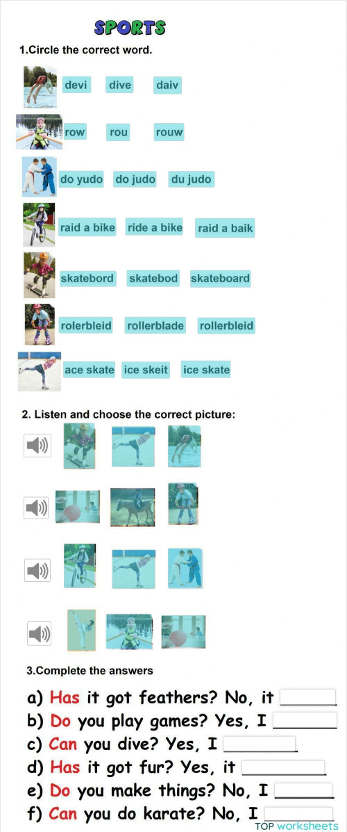 English 3 - Unit 3 - Sports star. Interactive worksheet | TopWorksheets