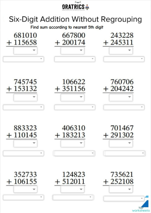 Column Addition CC. Interactive worksheet | TopWorksheets