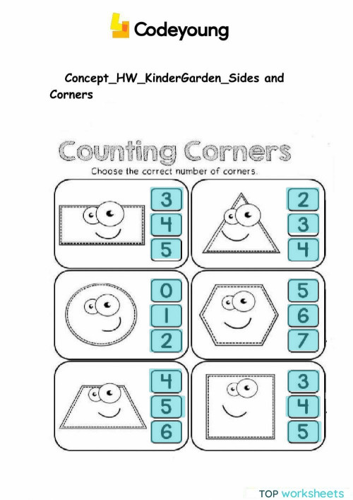 Sides and corners exercise. Interactive worksheet TopWorksheets