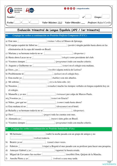 (AP2 / 1er trimestre) Pretérito Indefinido x Pretérito Perfecto ...