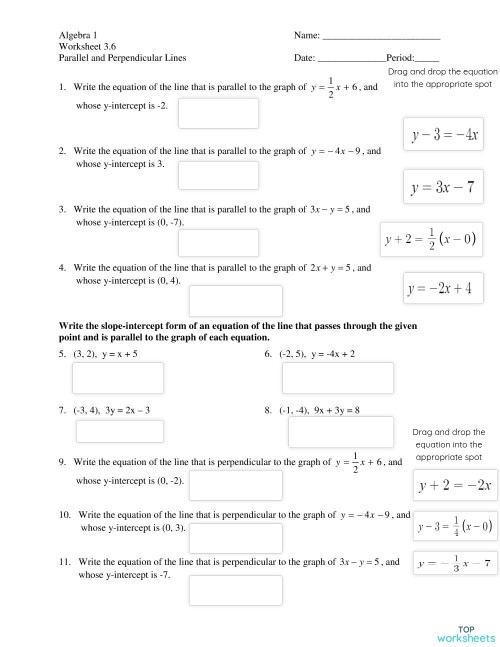 Parallel and perpendicular lines. Interactive worksheet | TopWorksheets