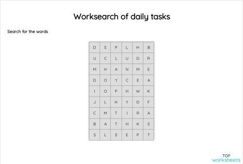 Worksearch of daily tasks. Interactive worksheet | TopWorksheets