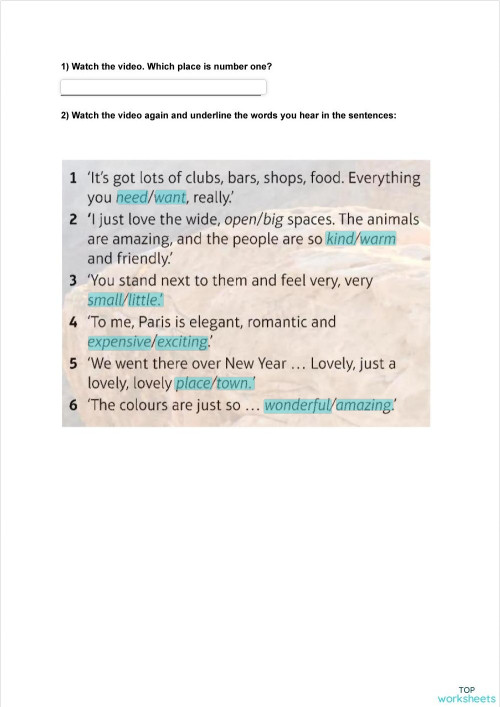 Lesson 2: video and listening activities. Ficha interactiva | TopWorksheets