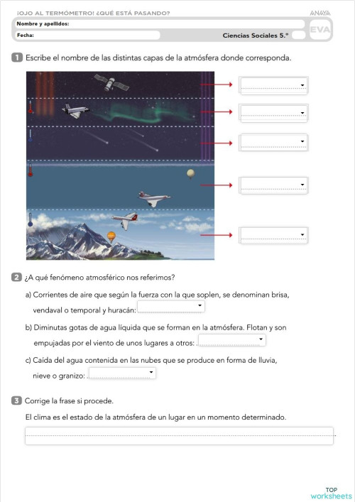 EXAMEN DE LA ATMÓSFERA Y CLIMAS. Ficha interactiva | TopWorksheets