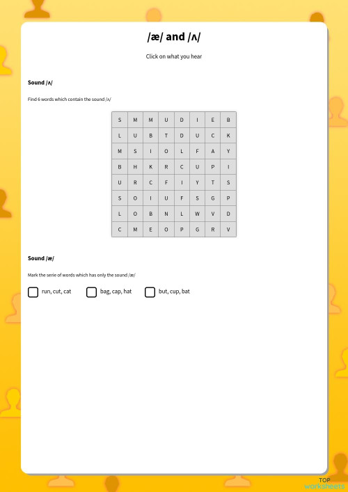 /æ/ and /ʌ/. Interactive worksheet | TopWorksheets