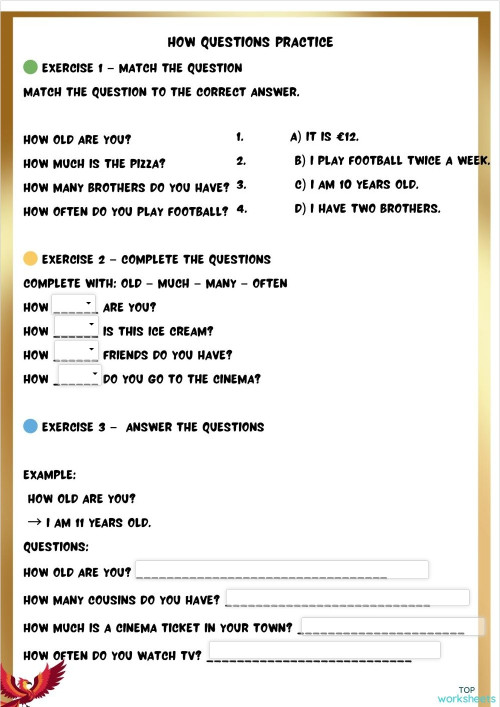 How...questions1. Interactive worksheet | TopWorksheets