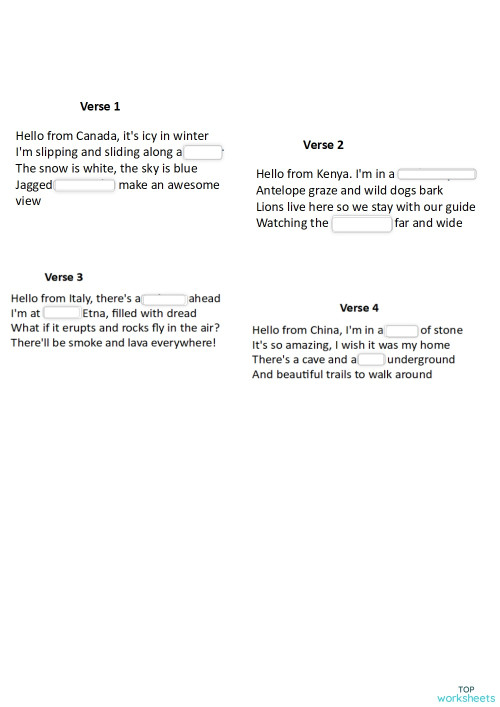 Complete the song PP6 04.03.2023. Interactive worksheet | TopWorksheets